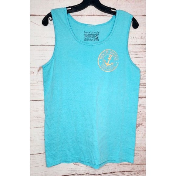Beach Simple Cotton Blend Made In America Small Teal Tank Top - Picture 1 of 8